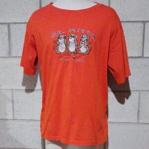 St. Kitts West Indies Monkey Display Orange Unisex T-Shirt Size XXL
